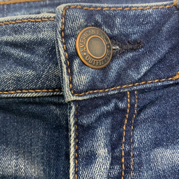 AEO | Dark Denim Jegging Cut Off Distressed Short Shorts | Frayed Cowgirl Fit 4 - Picture 3 of 9